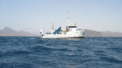 RV Islandia is a small fishing vessel for pelagic and bottom trawls, built in 1993 in Iceland, and later donated to the Cape Verdean Government. It is now under INDP's responsibility. Since the beginning of Cape Verde Ocean Observatory (CVOO) the ship has been converted from a fishing vessel to a multidisciplinary research vessel.