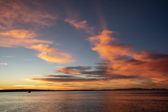 Sunrise with cloudy sky, Magdalena Bay, Baja California, Mexico.